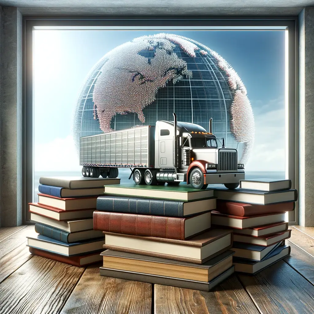 A truck on top of books representing freight broker training